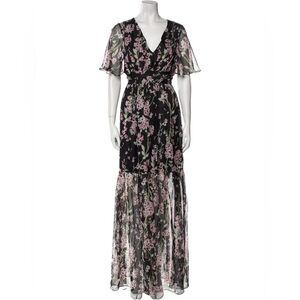 Eywasouls Black and Pink Floral Maxi Dress